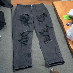 SHEIN Black High Rise Distressed Jeans